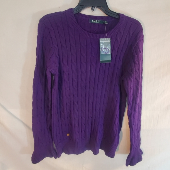 Lauren Ralph Lauren Women’s Size Large Purple Cable Knit Sweater New with Tags - Picture 1 of 5